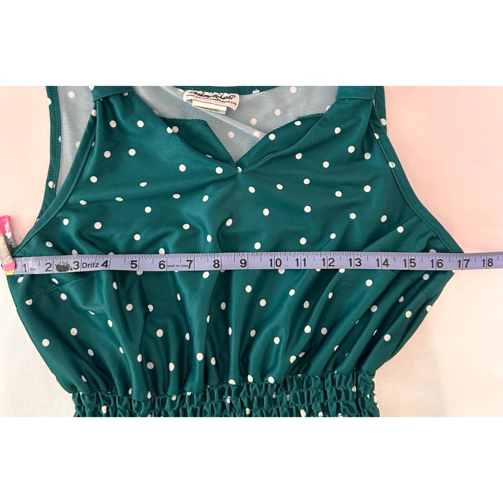 Anthony Richards Green Polka Dot Elastic Waist Sleeveless Maxi Dress, M - Picture 6 of 9